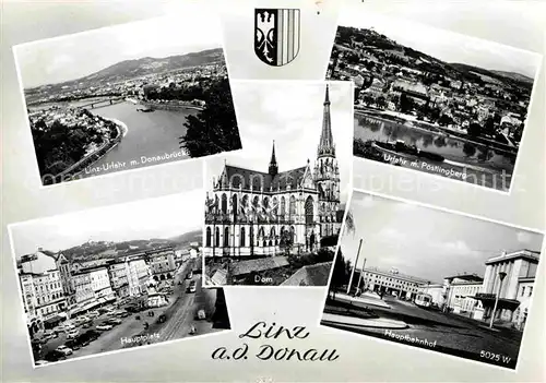 AK / Ansichtskarte Linz Donau Urfahr Donaubruecke Poestlingberg Hauptplatz Dom Hauptbahnhof Kat. Linz