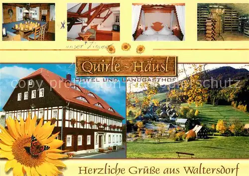 AK / Ansichtskarte Waltersdorf Oberlausitz Hotel Landgasthof Quirle Haeusl Sonnenblume Schmetterling Kat. Heideblick