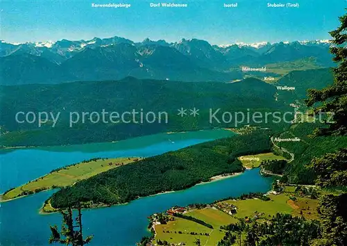 AK / Ansichtskarte Walchensee Panorama Blick vom Herzogstand Bayerische und oesterreichische Alpen Huber Karte Nr 8362 Kat. Kochel a.See