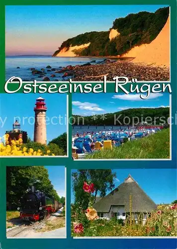 AK / Ansichtskarte Insel Ruegen Strand Kueste Leuchtturm Inselbahn Dampflokomotive Kat. Bergen