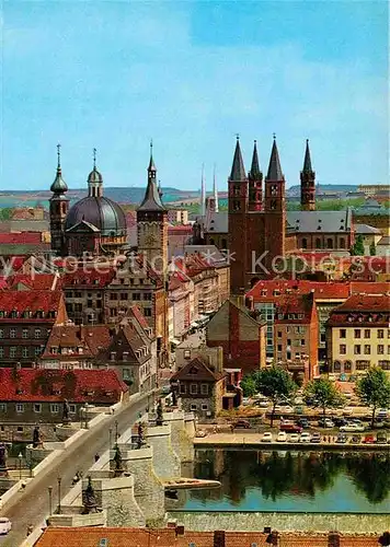 AK / Ansichtskarte Wuerzburg Blick auf Alte Mainbruecke mit Rathaus Dom und Neumuenster Kat. Wuerzburg