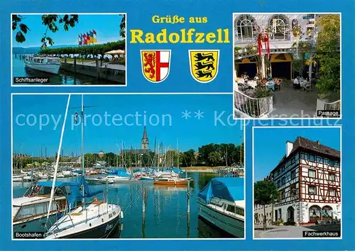 AK / Ansichtskarte Radolfzell Bodensee Schiffsanleger Passage Bootshafen Segelboote Fachwerkhaus Kat. Radolfzell am Bodensee