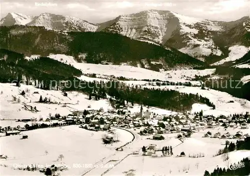 AK / Ansichtskarte Oberstaufen mit Rindalphorn im Winter Fliegeraufnahme Kat. Oberstaufen