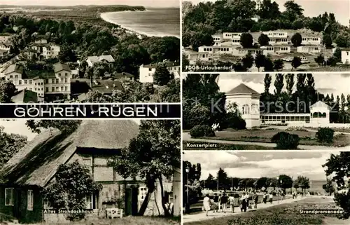 AK / Ansichtskarte Goehren Ruegen Urlauberdorf Fliegeraufnahme Konzertplatz Strohdachhaus Strandpromenade Kat. Goehren Ostseebad Ruegen