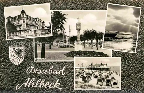 AK / Ansichtskarte Ahlbeck Ostseebad Konzertplatz Strand Seebruecke Erholungsheim Bernhard Goering Kat. Heringsdorf Insel Usedom