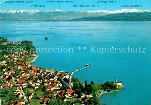 AK / Ansichtskarte Langenargen Bodensee Blick auf die oesterreichischen und schweizer Alpen Fliegeraufnahme Kat. Langenargen
