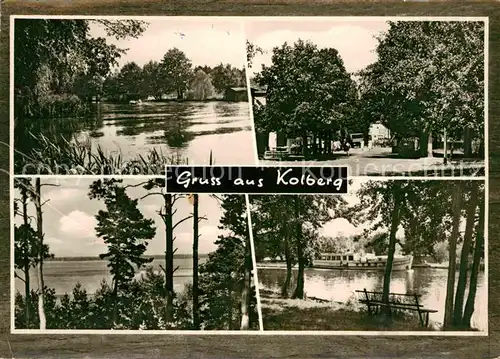 AK / Ansichtskarte Kolberg Wolziger See Uferpartie am See Baumallee Dampfer