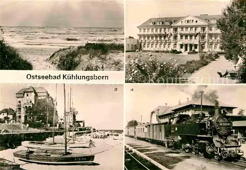 AK / Ansichtskarte Kuehlungsborn Ostseebad Strand FDGB Erholungsheime Molli Dampflokomotive Bahnhof Kat. Kuehlungsborn