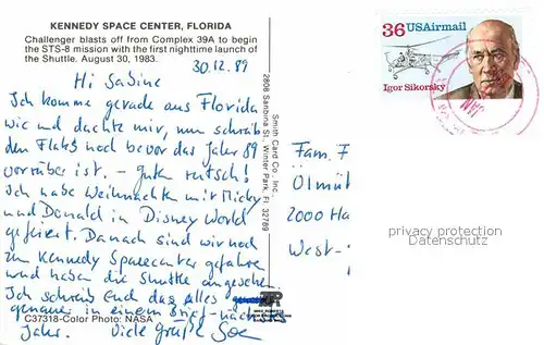 AK / Ansichtskarte Raumfahrt Kennedy Space Center Florida Complex 39A STS 8  Kat. Flug