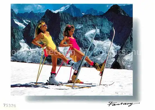 AK / Ansichtskarte Skifahren Frauen Bademode Kat. Sport