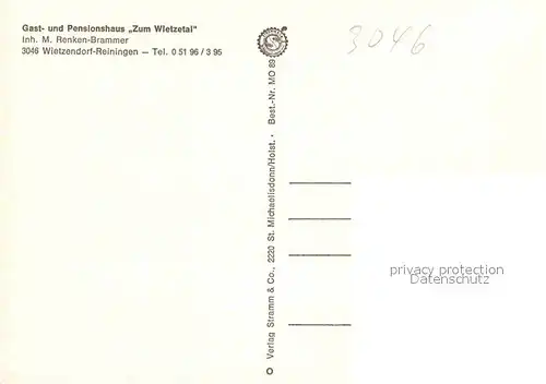 AK / Ansichtskarte Reiningen Wietzendorf Gasthaus Pension Zum Wietztal Kat. Wietzendorf