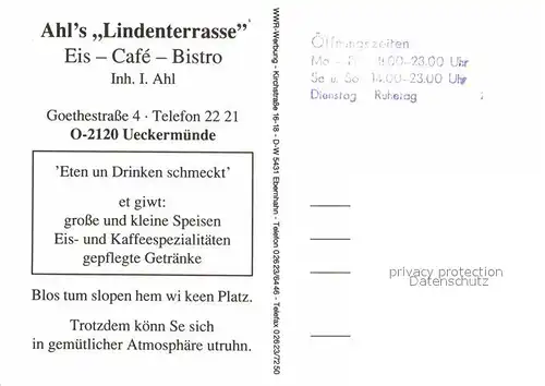 AK / Ansichtskarte Ueckermuende Mecklenburg Vorpommern Ahl s Lindenterrasse Kat. Ueckermuende