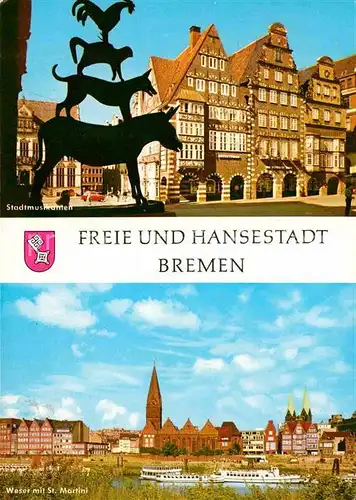 AK / Ansichtskarte Bremen Stadtmusikanten Weser mit St Martini Kat. Bremen