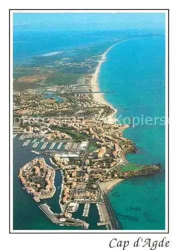 AK / Ansichtskarte Cap d Agde Vue aerienne En arriere plan le bassin de Thau et Sete Kat. Agde