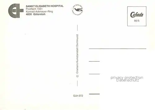 AK / Ansichtskarte Guetersloh Sankt Elisabeth Hospital Fliegeraufnahme Kat. Guetersloh