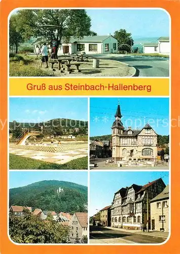 AK / Ansichtskarte Steinbach Hallenberg Bergbaude Freibad Rat der Stadt Ruine Hallenburg Kat. Steinbach Hallenberg