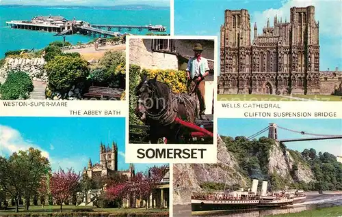 AK / Ansichtskarte Somerset UK Weston Super Mare The Abbey Bath Wells Cathedral Clifton Suspension Bridge Kat. Bournemouth