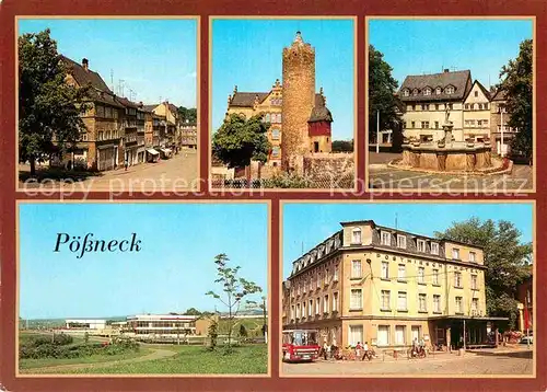AK / Ansichtskarte Poessneck Schuhgasse Weisser Turm Markt Poessneck Ost Hotel Posthirsch Kat. Poessneck