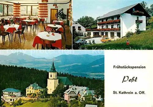 AK / Ansichtskarte St Kathrein Fruehstueckspension Pessl Gaststube Kirche Kat. St Kathrein am Offenegg Steiermark