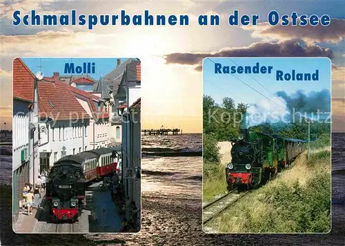 AK / Ansichtskarte Lokomotive Schmalspurbahn Ostsee Molli Rasender Roland  Kat. Eisenbahn