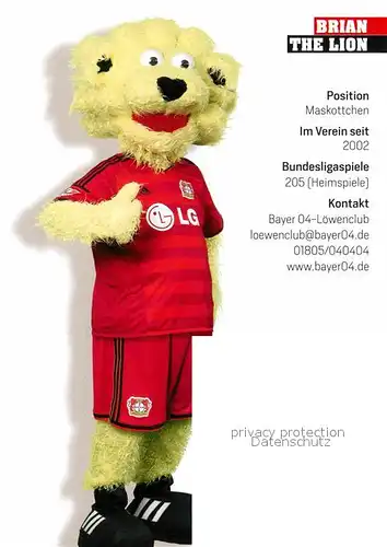 AK / Ansichtskarte Fussball Bayer Leverkusen Saison 2014 15 Maskottchen Brian the Lion  Kat. Sport