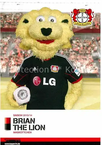 AK / Ansichtskarte Fussball Bayer 04 Leverkusen Maskottchen Brian the Lion Saison 2013 14 Kat. Sport