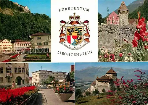 AK / Ansichtskarte Vaduz Fuerstentum Liechtenstein Wappen Postplatz mit Schloss Rotes Haus  Kat. Vaduz