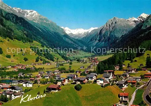 AK / Ansichtskarte Klosters GR Fliegeraufnahme Egga Doggiloch Aeuja Monbiel und Silvrettagruppe Kat. Klosters