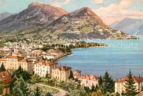 AK / Ansichtskarte Lugano TI Seepartie mit Monte Bre e Boglia Kat. Lugano