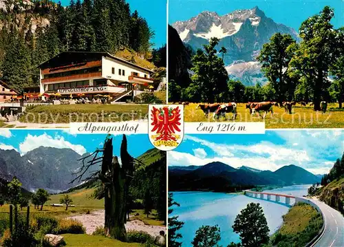 AK / Ansichtskarte Eng Hinterriss Tirol Alpengasthof Eng am Gr Ahornboden Panorama Bruecke
