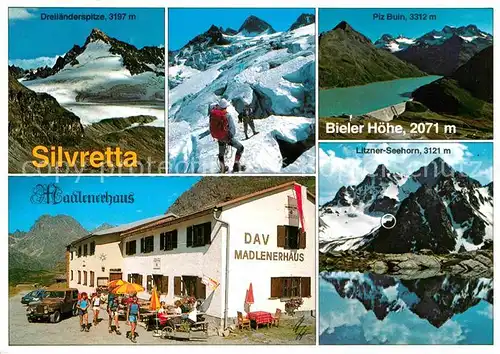 AK / Ansichtskarte Silvretta Dreilaenderspitze Piz Buin Bieler Hoehe Magdalenerhaus Litzner Seehorn Kat. Silvretta