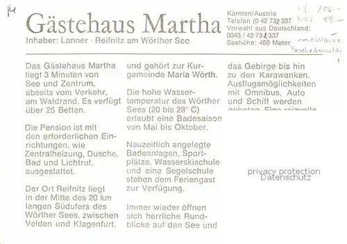 AK / Ansichtskarte Reifnitz Woerthersee Gaestehaus Martha Garten Liegewiese Kat. Maria Woerth