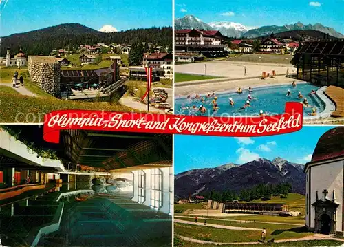 AK / Ansichtskarte Seefeld Tirol Olympia Sport und Kongresszentrum Seekirchl Hohe Munde Freibad Hallenbad Alpenpanorama Kat. Seefeld in Tirol