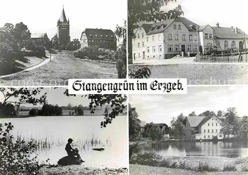 AK / Ansichtskarte Stangengruen Zwickau Teilansichten Kirche Uferpartie am See Kat. Zwickau