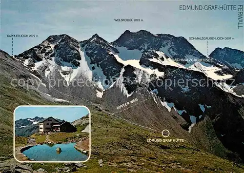 AK / Ansichtskarte Edmund Grafhuette im Ferwall mit Rifflerweg und Welskogel Kat. Pettneu am Arlberg