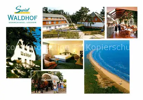 AK / Ansichtskarte Heringsdorf Ostseebad Usedom Seetel Hotel Pommerscher Hof Strand Fliegeraufnahmen Pferdewagen Kat. Heringsdorf