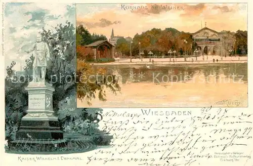 AK / Ansichtskarte Wiesbaden Kaiser Wilhelm Denkmal Kurhaus mit Weiher Kat. Wiesbaden