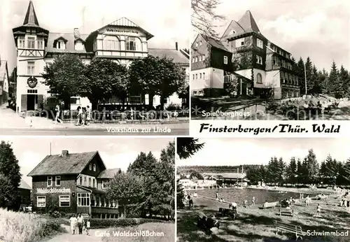 AK / Ansichtskarte Finsterbergen Volkshaus zur Linde Cafe Waldschloesschen Spiessberghaus Schwimmbad Kat. Finsterbergen Thueringer Wald