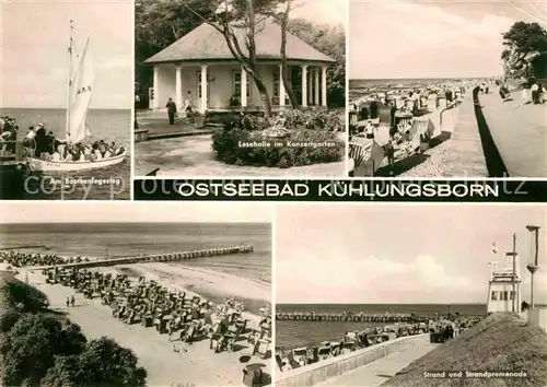 AK / Ansichtskarte Kuehlungsborn Ostseebad Bootsanleger Strand Promenade Lesehalle Kat. Kuehlungsborn