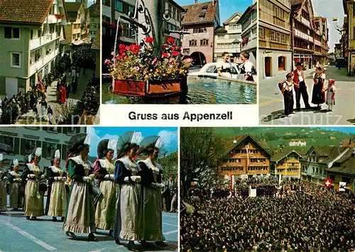AK / Ansichtskarte Appenzell IR Aufmarsch zur Landsgemeinde Rathausplatz Brunnen Hauptgasse Trachten Kat. Appenzell