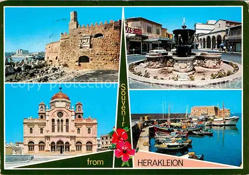 AK / Ansichtskarte Heraklion Iraklio Stadtmauer Brunnen Kirche Hafen Kat. Insel Kreta