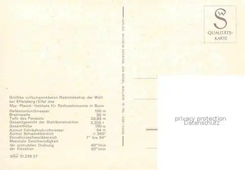 AK / Ansichtskarte Astronomie Radioteleskop Effelsberg  Kat. Wissenschaft Science