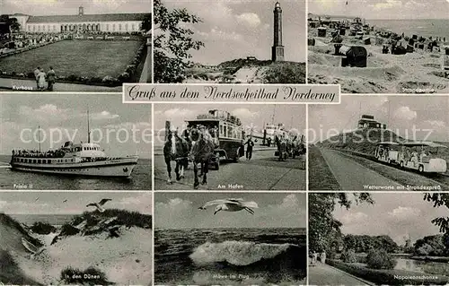 AK / Ansichtskarte Norderney Nordseebad Leuchtturm Strand Strandexpress Hafne Pferdekutsche Kurhaus Napoleonschanze Kat. Norderney