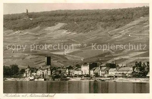 AK / Ansichtskarte Ruedesheim Rhein Rheinpartie mit Nationaldenkmal Kat. Ruedesheim am Rhein
