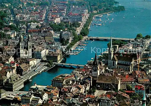 AK / Ansichtskarte Zuerich ZH Fliegeraufnahme mit Limmat Altstadt und See
