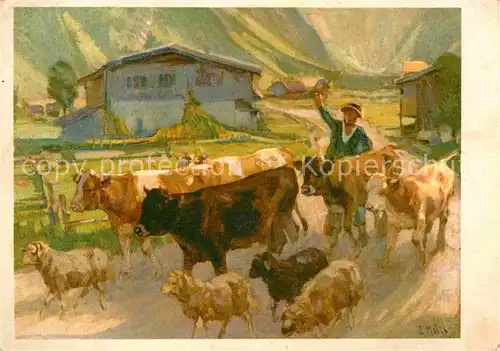 AK / Ansichtskarte Kuenstlerkarte Ernst Hodel Heimkehr von der Alp Kat. Kuenstlerkarte