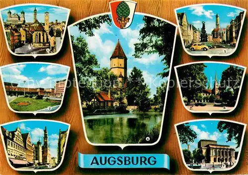 AK / Ansichtskarte Augsburg Jakobskirche Rathaus Hauptbahnhof Jakobertor Stadtgraben Herkulesbrunnen Dom Stadttheater Kat. Augsburg