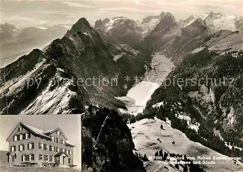 AK / Ansichtskarte Weissbad Ausblick vom Hohen Kasten gegen Saentisersee und Saentis Appenzeller Alpen Berggasthaus Kat. Weissbad