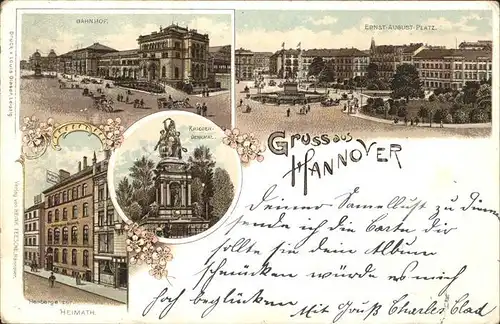 AK / Ansichtskarte Hannover Bahnhof Ernst August Platz Kriegerdenkmal Herberge zur Heimat Litho Kat. Hannover