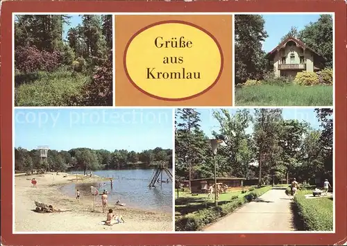 AK / Ansichtskarte Kromlau Waldpartie Ferienhaeuser Promenade Badestrand Kat. Gablenz Oberlausitz